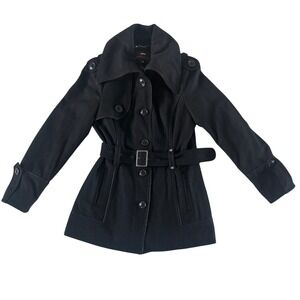 Vintage Y2K MISS SIXTY M60 Black Belted Peacoat Trench‎ Coat Wool Blend Size M